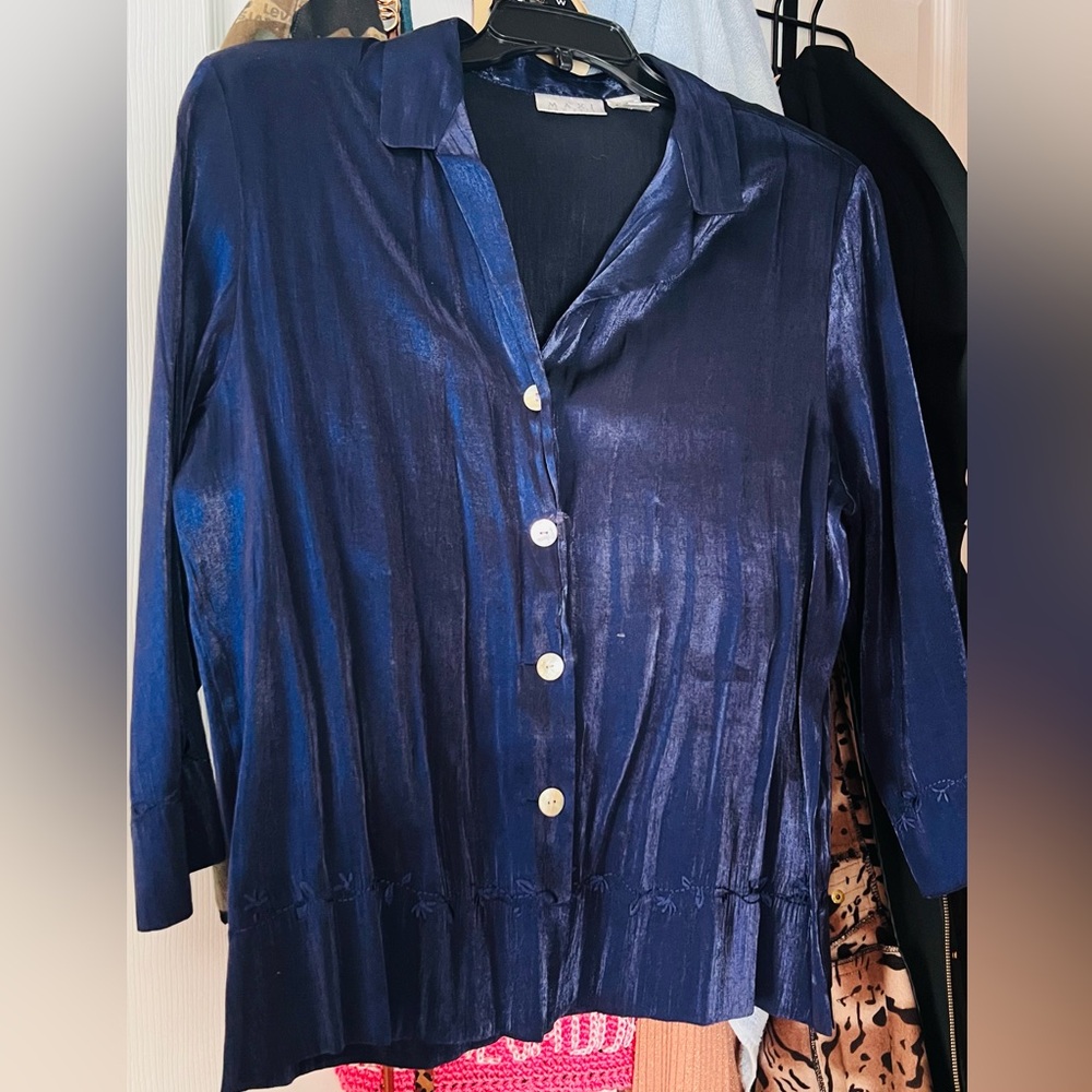 Maxx New York Shimmering Navy Button Down Shirt